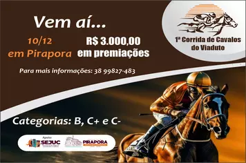 1ª Corrida de Cavalos do Viaduto será na manhã do domingo (10/12)