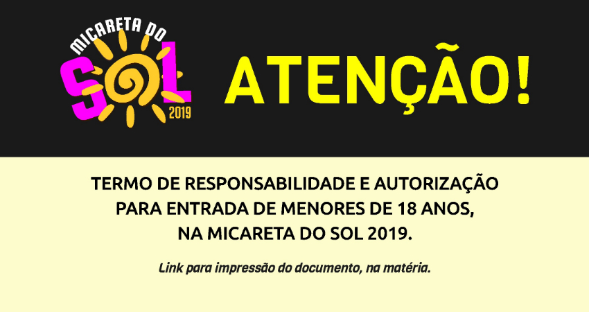 Termo de responsabilidade para menores na Micareta do Sol