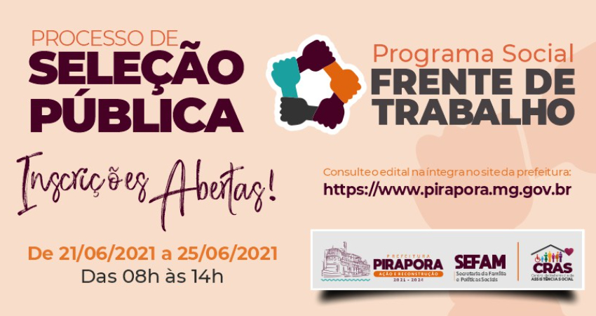 Prefeitura de Pirapora anuncia inscrição para Frente de Trabalho