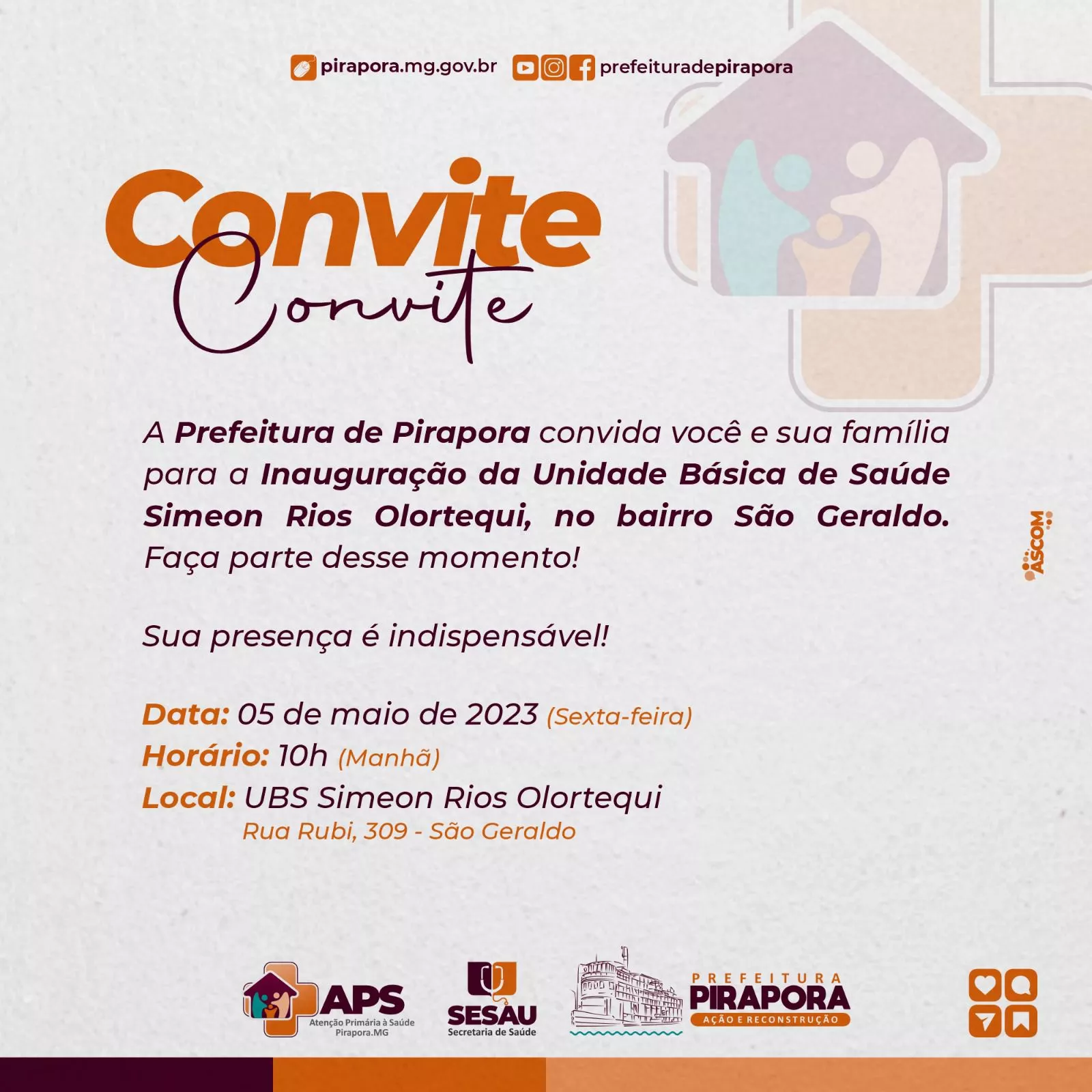 Convite para inauguração da UBS do bairro São Geraldo