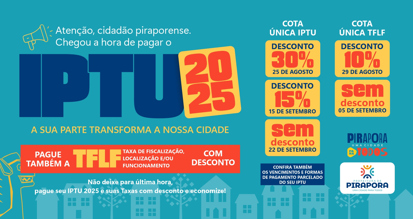 Prefeitura divulga prazos e descontos para pagamento do IPTU 2025