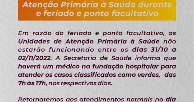 Comunicado da Secretaria de Saúde de Pirapora