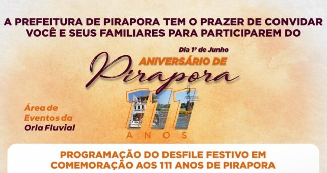 Prefeitura de Pirapora promoverá programação para todas as gerações no aniversário da cidade